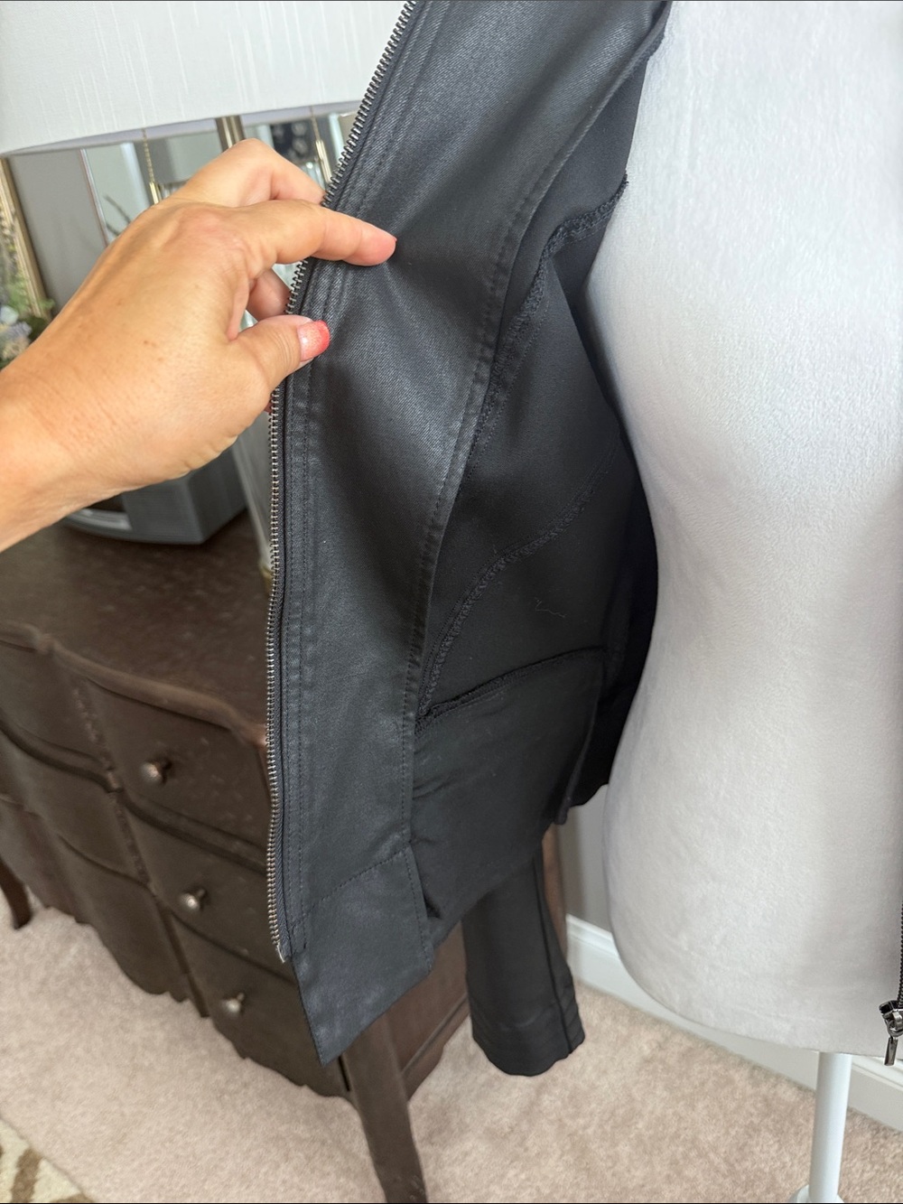 White House Black Market Black Faux Leather Zip Jacket - Picture 5 of 7